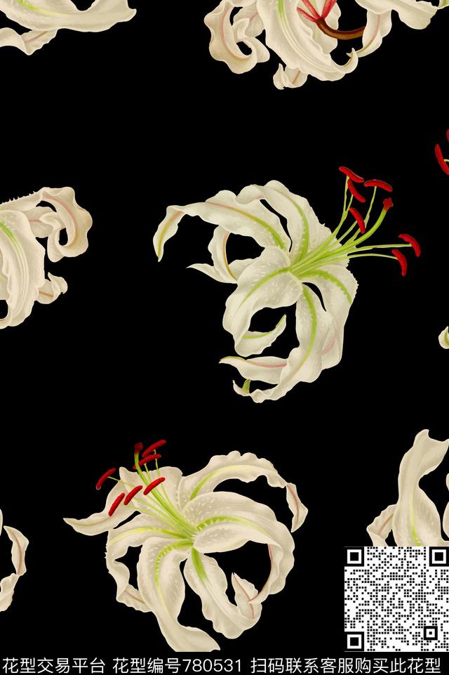 女装不定位丝巾花卉数码印花华亿平台下载（图片编号: 780531） - 瓦栏（Walan）