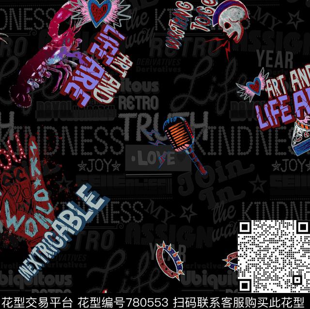 音乐符号摇滚字母数码印花华亿平台下载（图片编号: 780553） - 瓦栏（Walan）