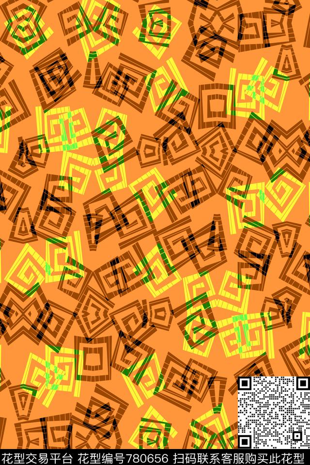 不规则几何解构方格传统印花华亿平台下载（图片编号: 780656） - 瓦栏（Walan）