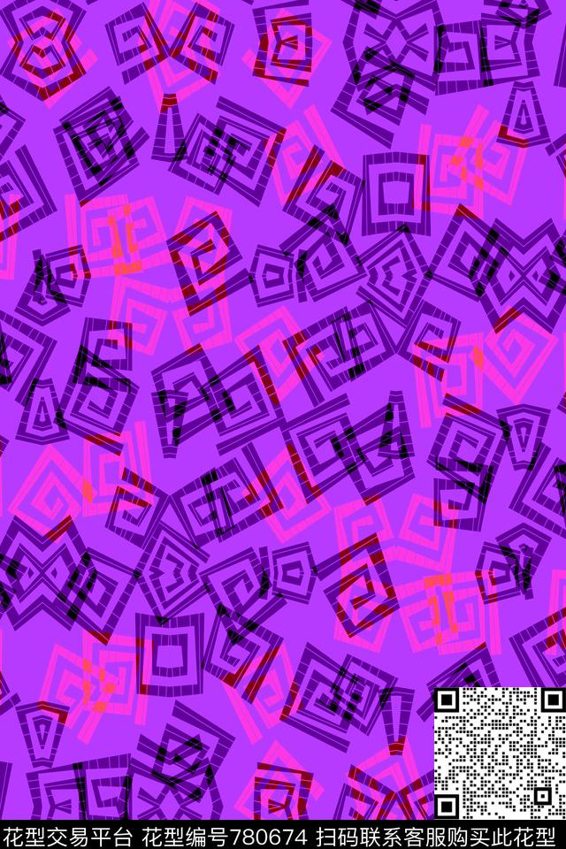 不规则几何解构方格传统印花华亿平台下载（图片编号: 780674） - 瓦栏（Walan）