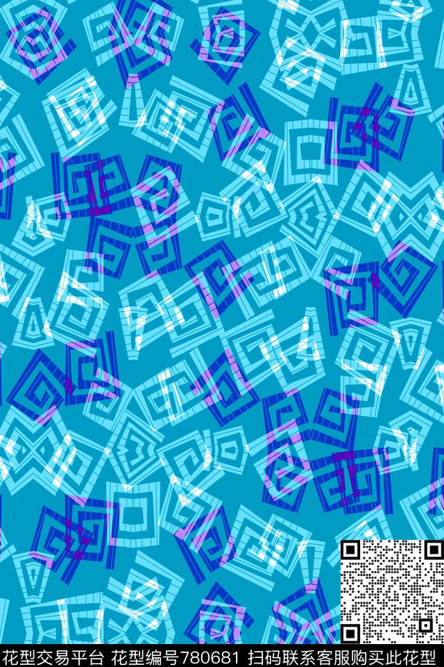 不规则几何解构方格传统印花华亿平台下载（图片编号: 780681） - 瓦栏（Walan）