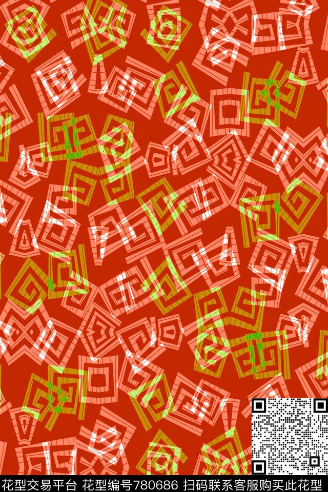 不规则几何解构方格传统印花华亿平台下载（图片编号: 780686） - 瓦栏（Walan）