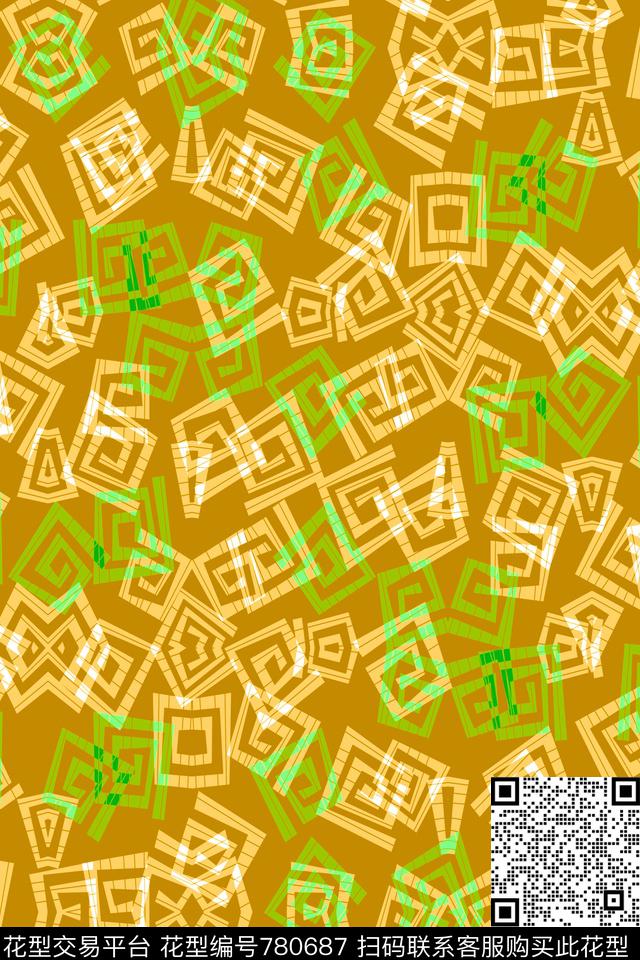 不规则几何解构方格传统印花华亿平台下载（图片编号: 780687） - 瓦栏（Walan）