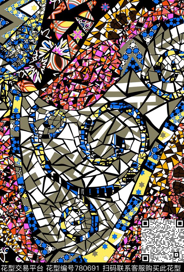 不规则几何解构几何传统印花华亿平台下载（图片编号: 780691） - 瓦栏（Walan）