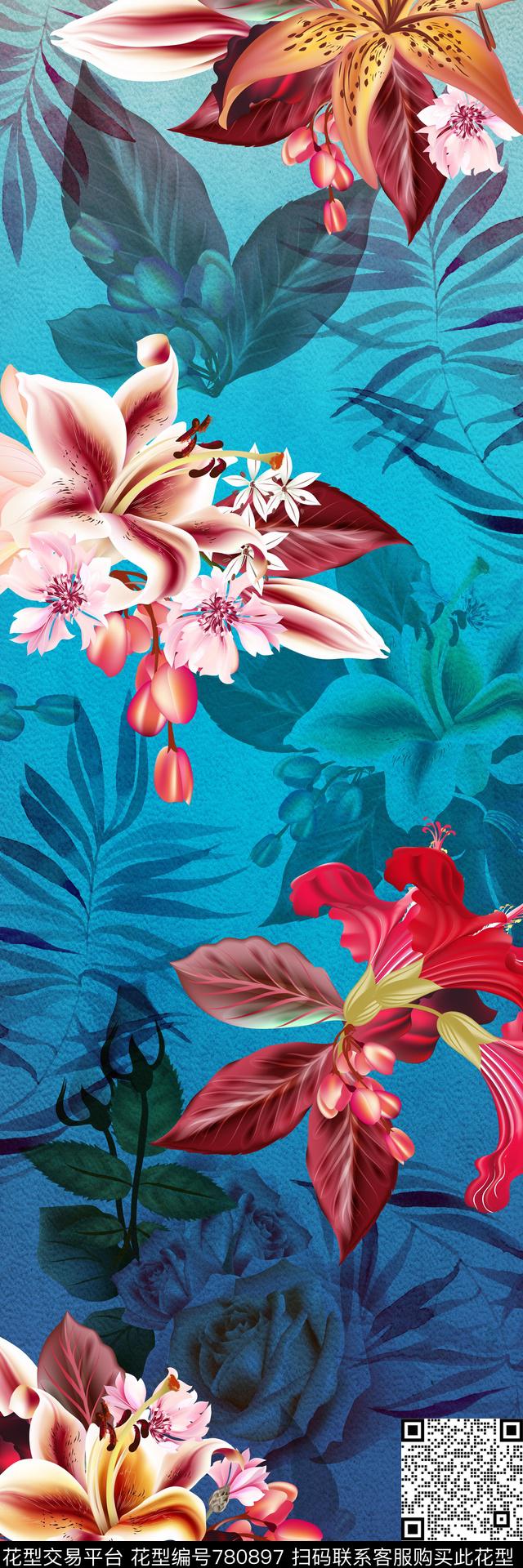 花卉丝巾渐变数码印花华亿平台下载（图片编号: 780897） - 瓦栏（Walan）