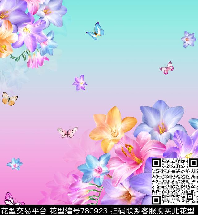 花卉百合多彩数码印花华亿平台下载（图片编号: 780923） - 瓦栏（Walan）