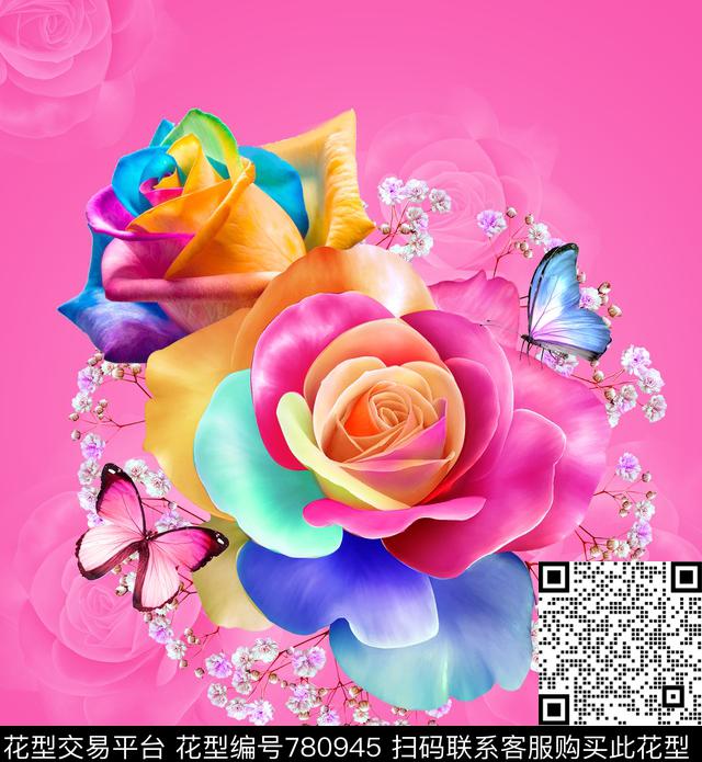 花卉玫瑰多彩数码印花华亿平台下载（图片编号: 780945） - 瓦栏（Walan）