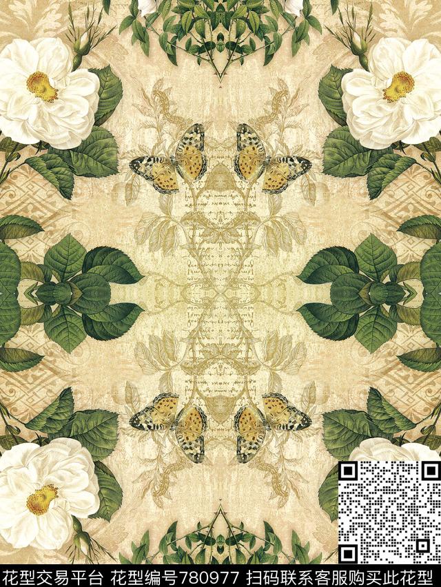 花瓣牡丹菊花数码印花华亿平台下载（图片编号: 780977） - 瓦栏（Walan）