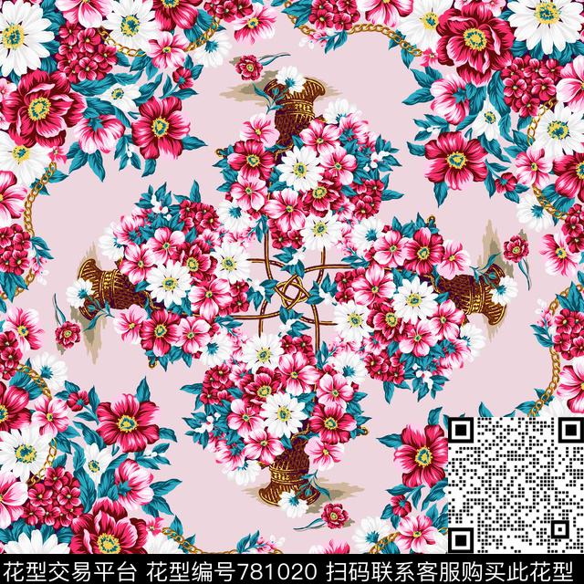 古典花纹方巾小碎花数码印花华亿平台下载（图片编号: 781020） - 瓦栏（Walan）