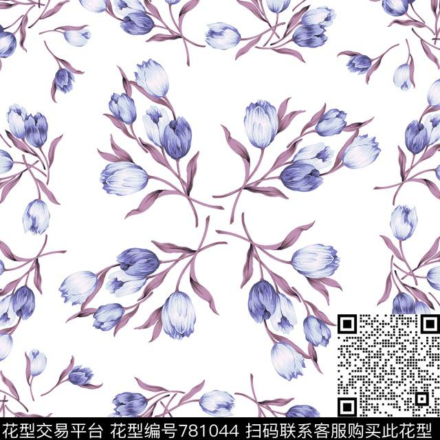 郁金香方巾素雅数码印花华亿平台下载（图片编号: 781044） - 瓦栏（Walan）