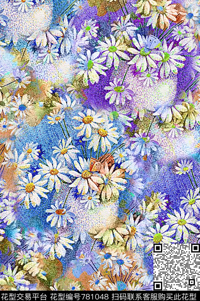 多彩花卉雏菊数码印花华亿平台下载（图片编号: 781048） - 瓦栏（Walan）