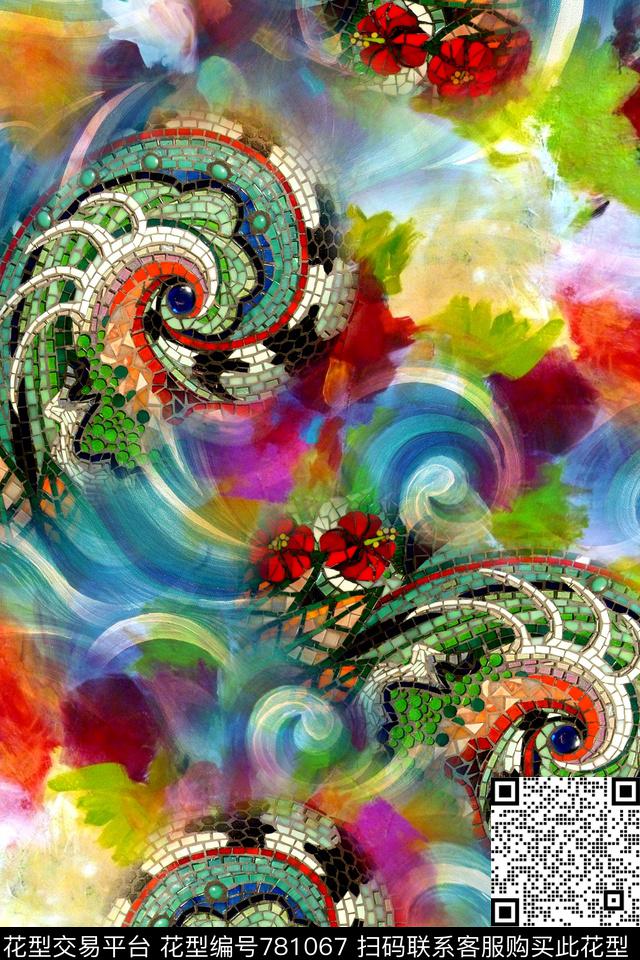 抽象几何拼接数码印花华亿平台下载（图片编号: 781067） - 瓦栏（Walan）