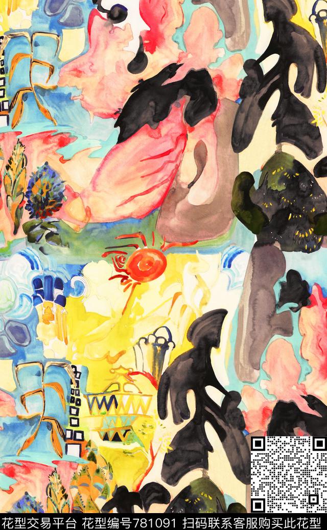 笔刷笔触中国风数码印花华亿平台下载（图片编号: 781091） - 瓦栏（Walan）