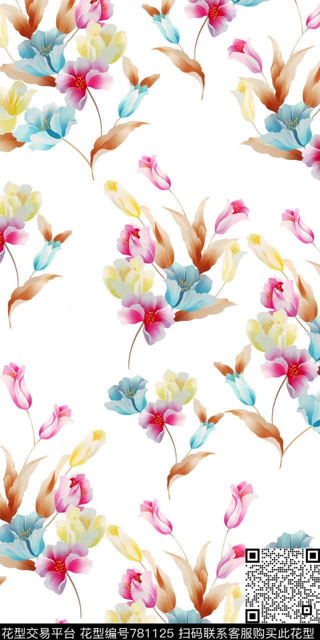 小碎花小清新手绘花卉数码印花华亿平台下载（图片编号: 781125） - 瓦栏（Walan）