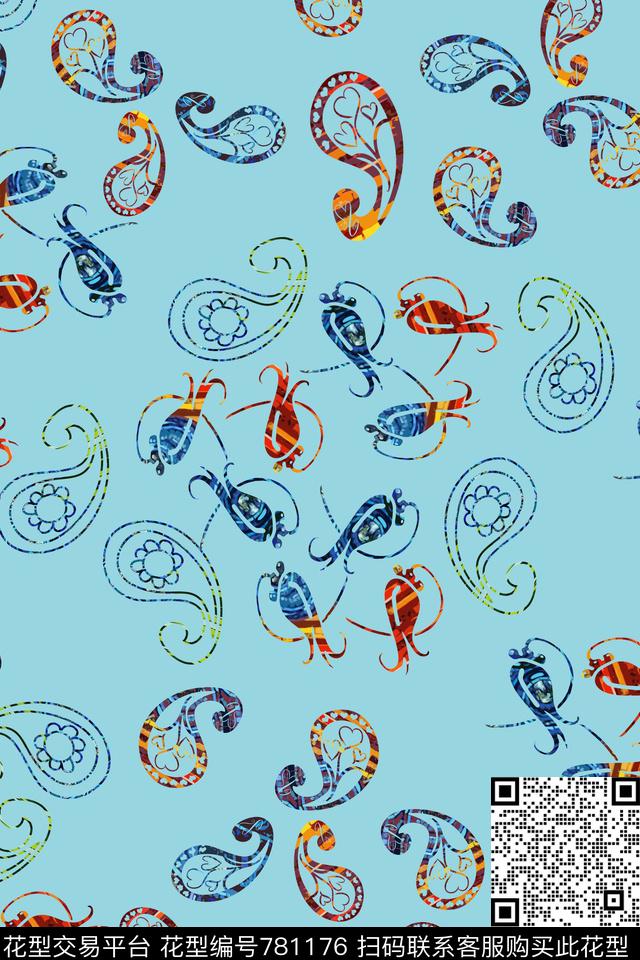 佩斯利图案风格化花卉民族风图案传统印花华亿平台下载（图片编号: 781176） - 瓦栏（Walan）