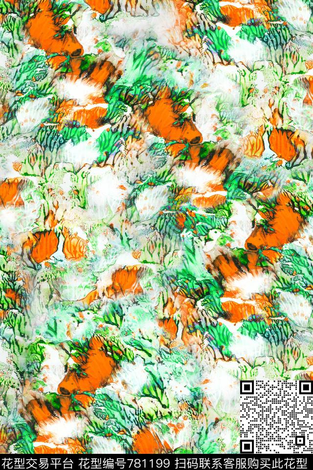 手绘抽象草地数码印花华亿平台下载（图片编号: 781199） - 瓦栏（Walan）