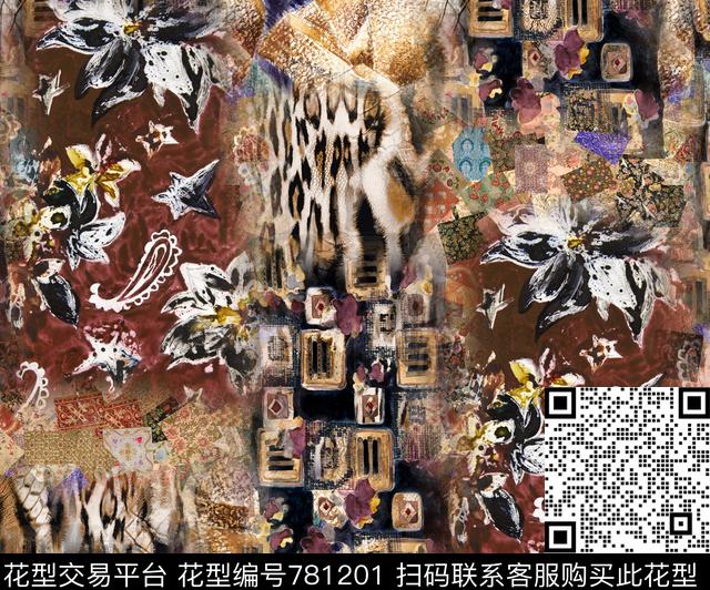 手绘花卉油画数码印花华亿平台下载（图片编号: 781201） - 瓦栏（Walan）