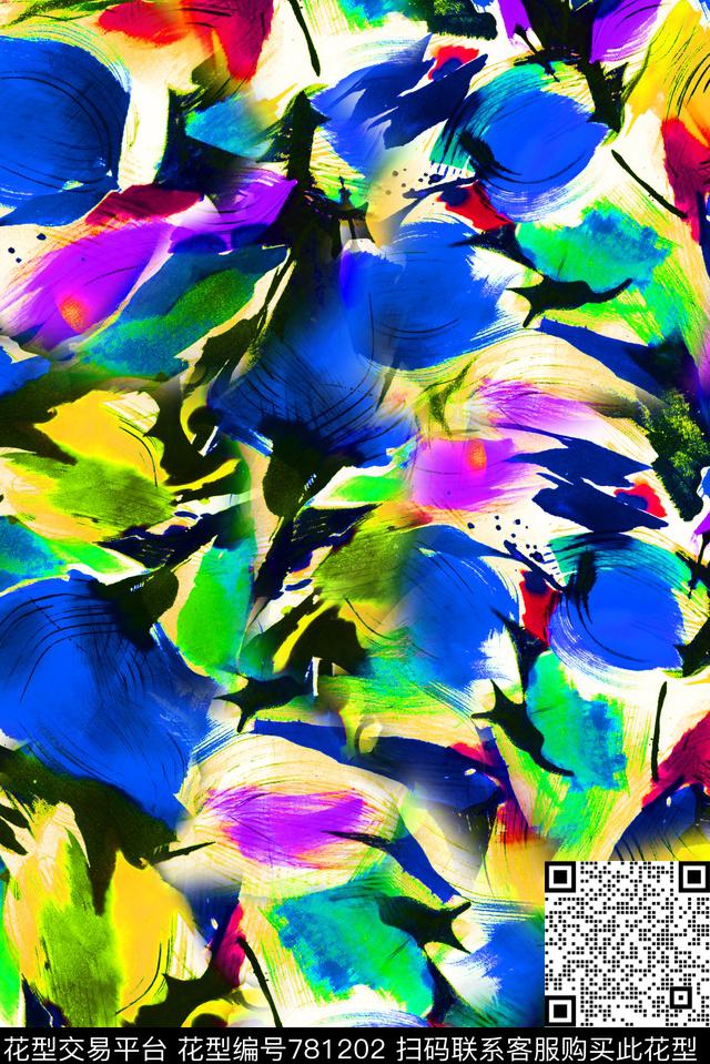 手绘肌理笔触数码印花华亿平台下载（图片编号: 781202） - 瓦栏（Walan）