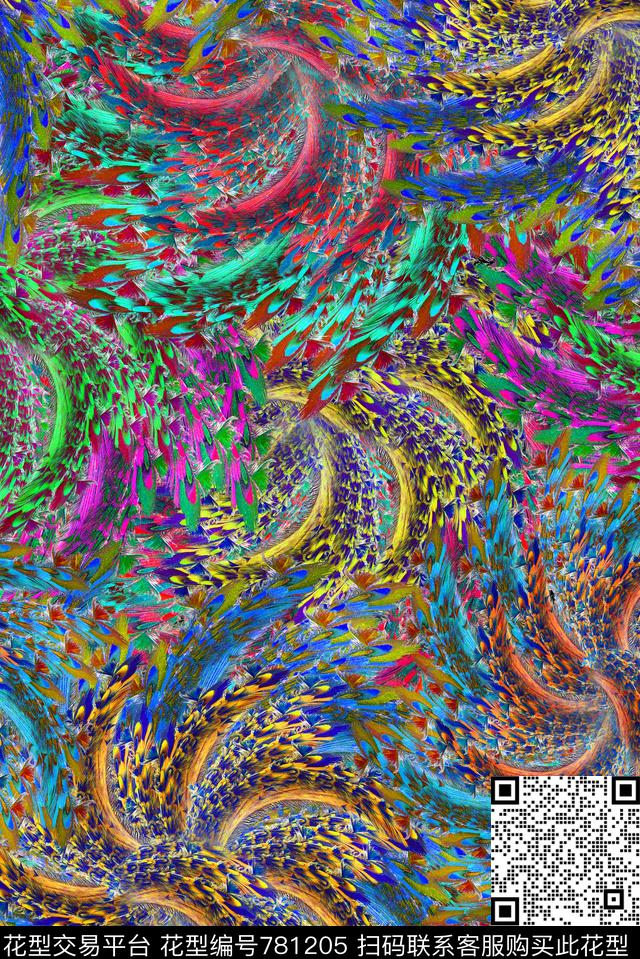 手绘立体羽毛数码印花华亿平台下载（图片编号: 781205） - 瓦栏（Walan）