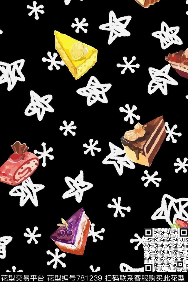 卡通甜点五角星数码印花华亿平台下载（图片编号: 781239） - 瓦栏（Walan）
