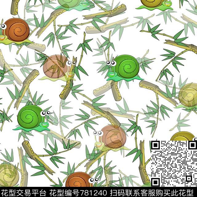 竹子卡通蜗牛数码印花华亿平台下载（图片编号: 781240） - 瓦栏（Walan）