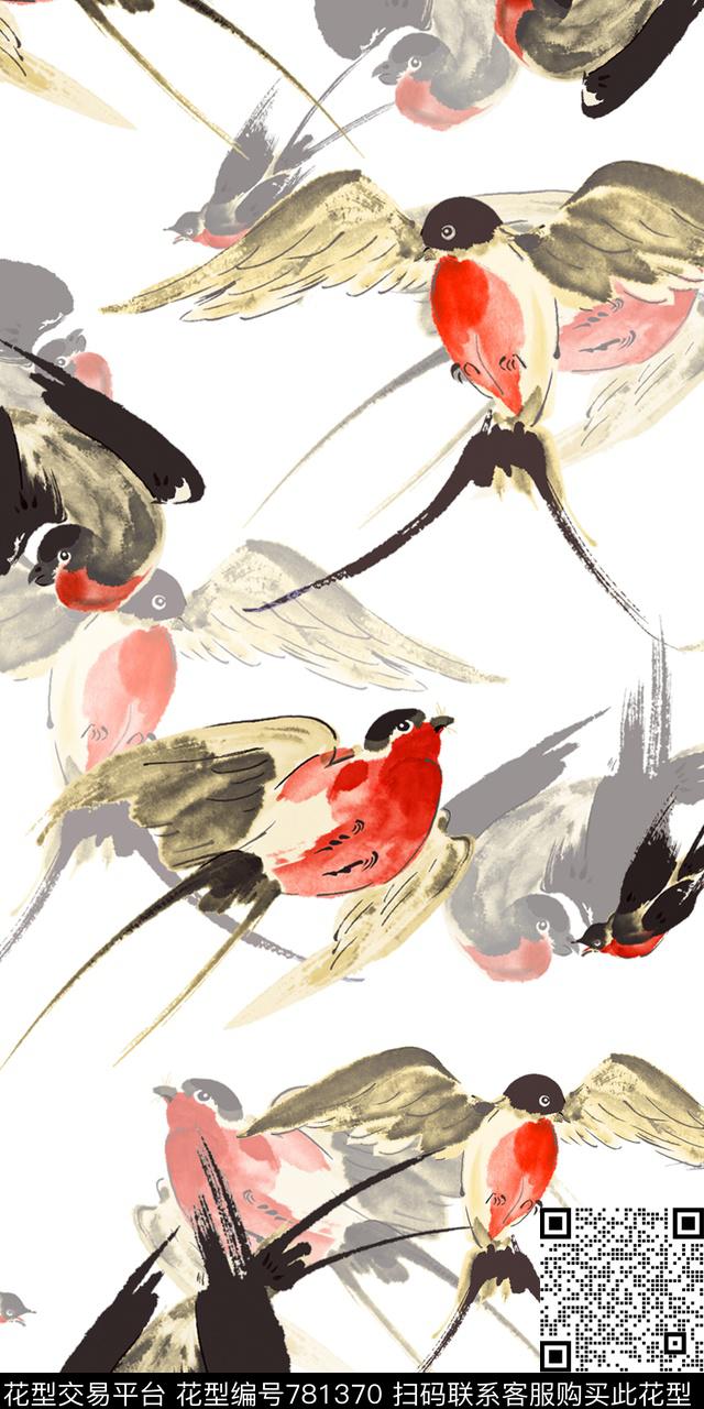 手绘数码印花鸟数码印花华亿平台下载（图片编号: 781370） - 瓦栏（Walan）