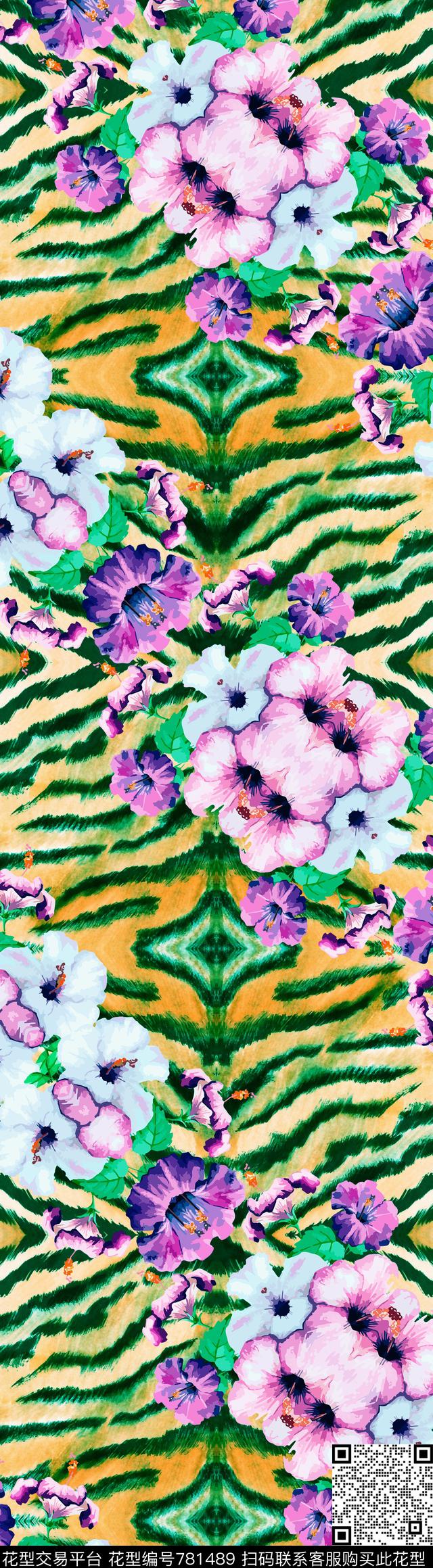 动物纹花卉定位数码印花华亿平台下载（图片编号: 781489） - 瓦栏（Walan）