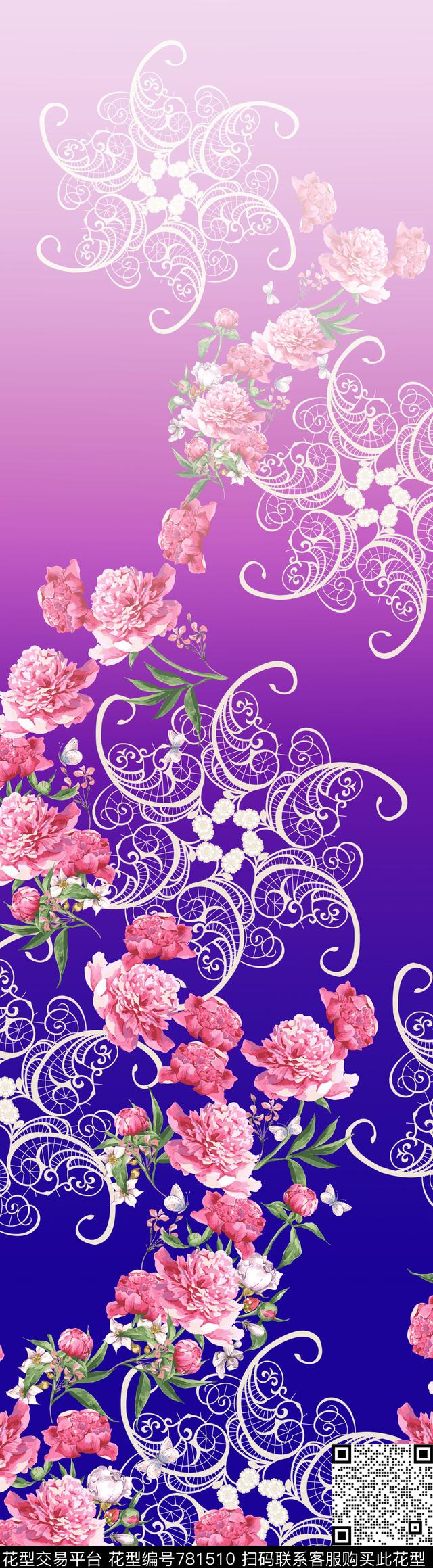 渐变花卉定位数码印花华亿平台下载（图片编号: 781510） - 瓦栏（Walan）