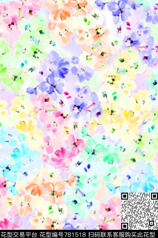 朦胧花卉满版模糊效果数码印花华亿平台下载（图片编号: 781518） - 瓦栏（Walan）