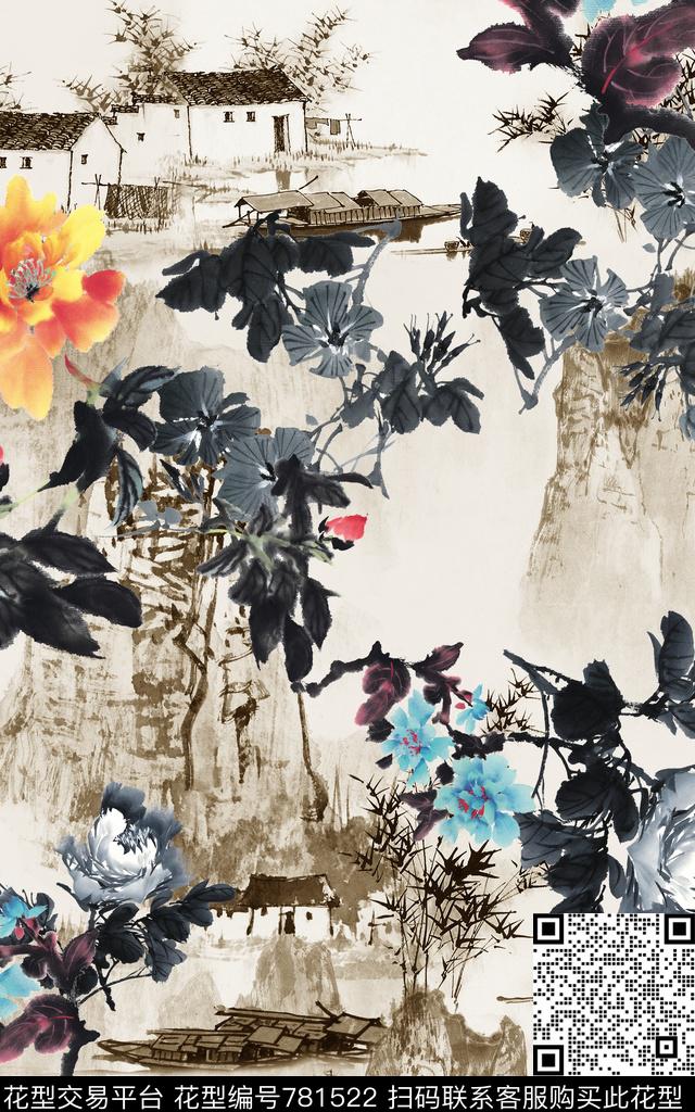花卉花朵国画中国风数码印花华亿平台下载（图片编号: 781522） - 瓦栏（Walan）