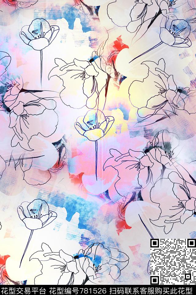 效果花卉满版数码印花华亿平台下载（图片编号: 781526） - 瓦栏（Walan）