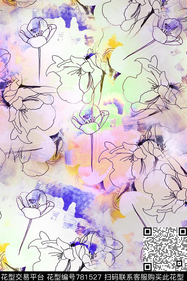 效果花卉满版数码印花华亿平台下载（图片编号: 781527） - 瓦栏（Walan）