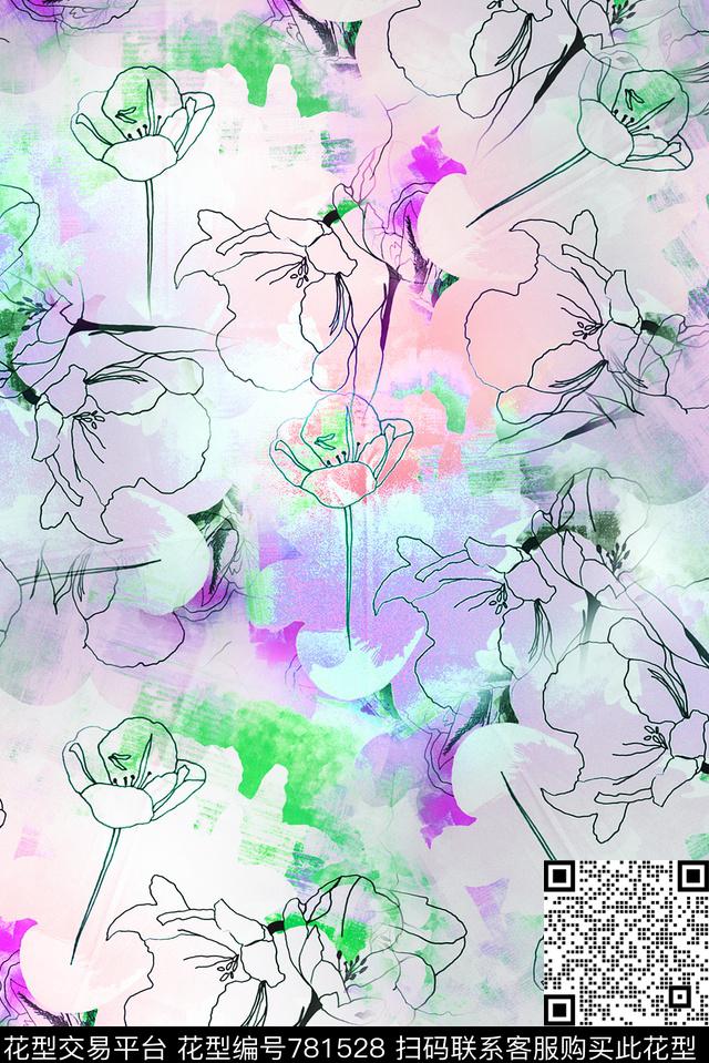 效果花卉满版数码印花华亿平台下载（图片编号: 781528） - 瓦栏（Walan）