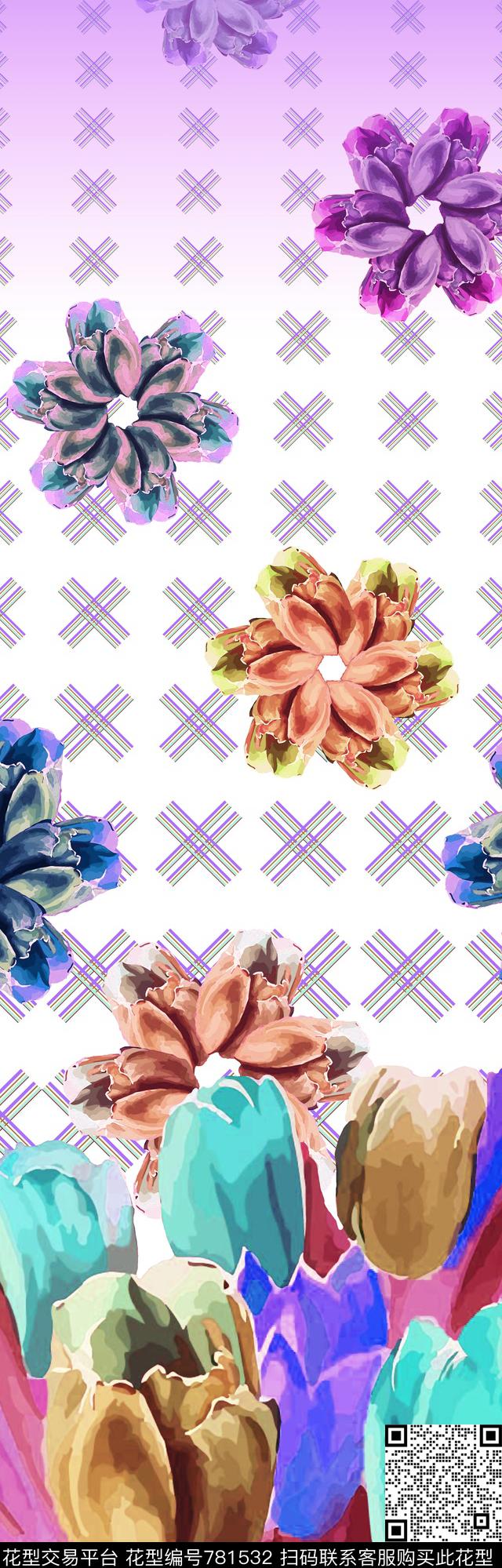 几何花卉定位数码印花华亿平台下载（图片编号: 781532） - 瓦栏（Walan）
