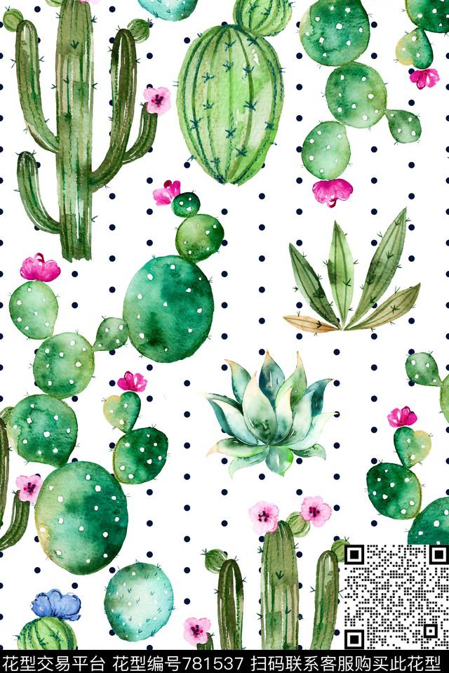 几何满版仙人掌数码印花华亿平台下载（图片编号: 781537） - 瓦栏（Walan）