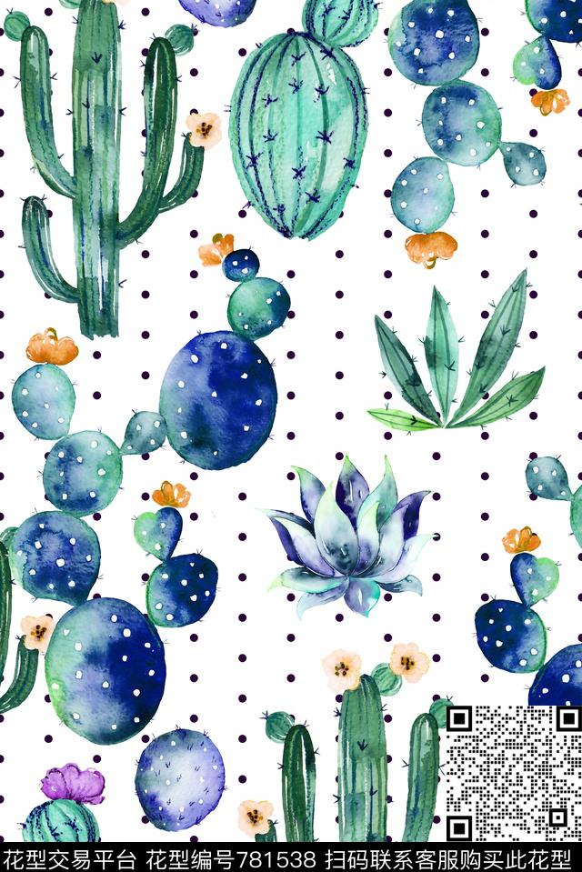 几何满版仙人掌数码印花华亿平台下载（图片编号: 781538） - 瓦栏（Walan）