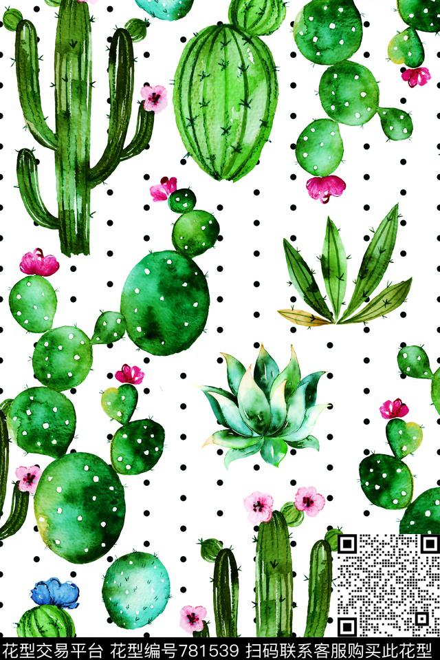 几何满版仙人掌数码印花华亿平台下载（图片编号: 781539） - 瓦栏（Walan）