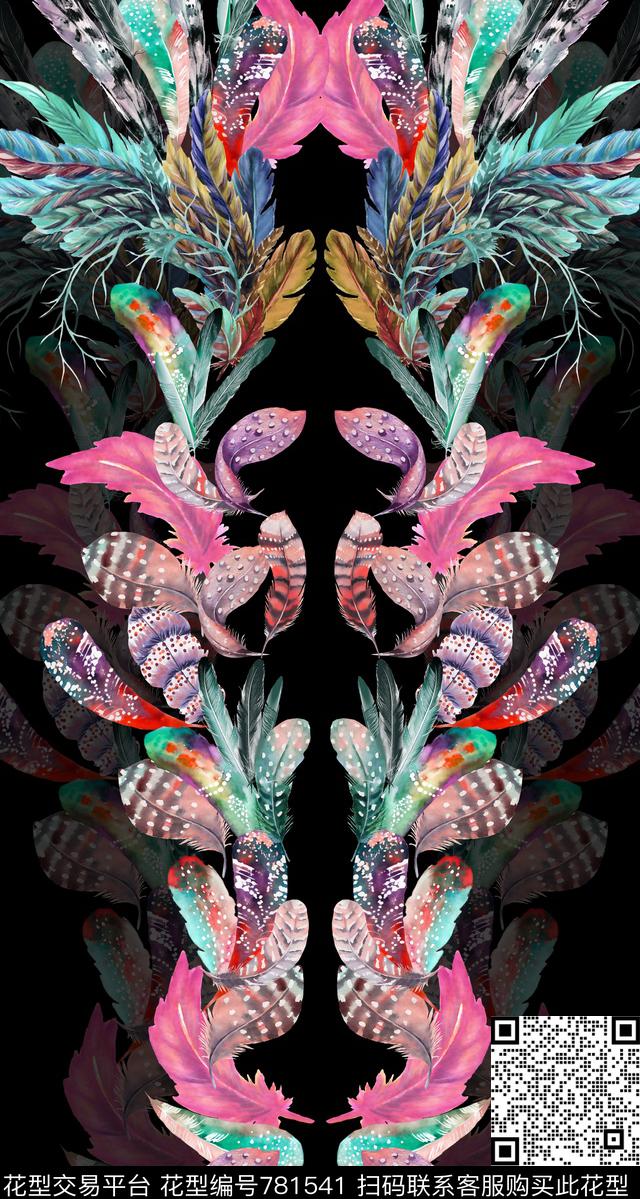 动物纹羽毛定位数码印花华亿平台下载（图片编号: 781541） - 瓦栏（Walan）
