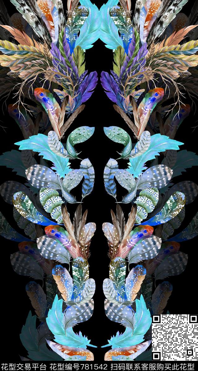动物纹羽毛定位数码印花华亿平台下载（图片编号: 781542） - 瓦栏（Walan）