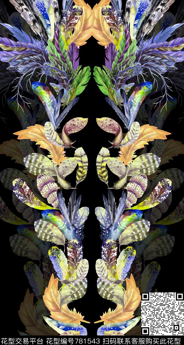 动物纹羽毛定位数码印花华亿平台下载（图片编号: 781543） - 瓦栏（Walan）