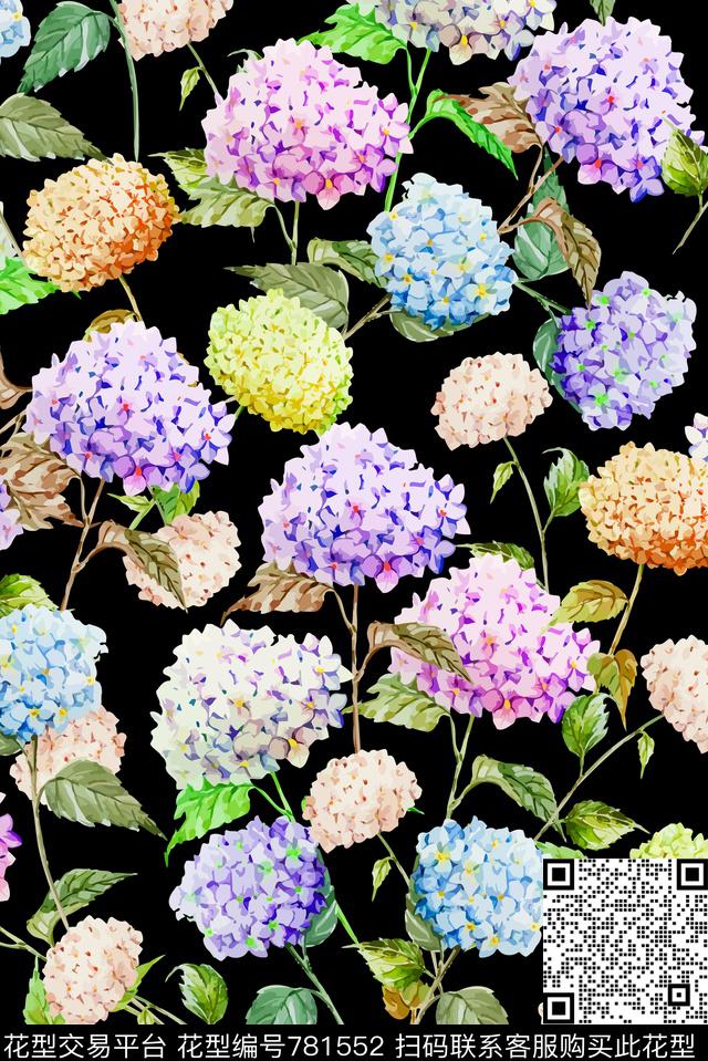花卉满版绣球花数码印花华亿平台下载（图片编号: 781552） - 瓦栏（Walan）