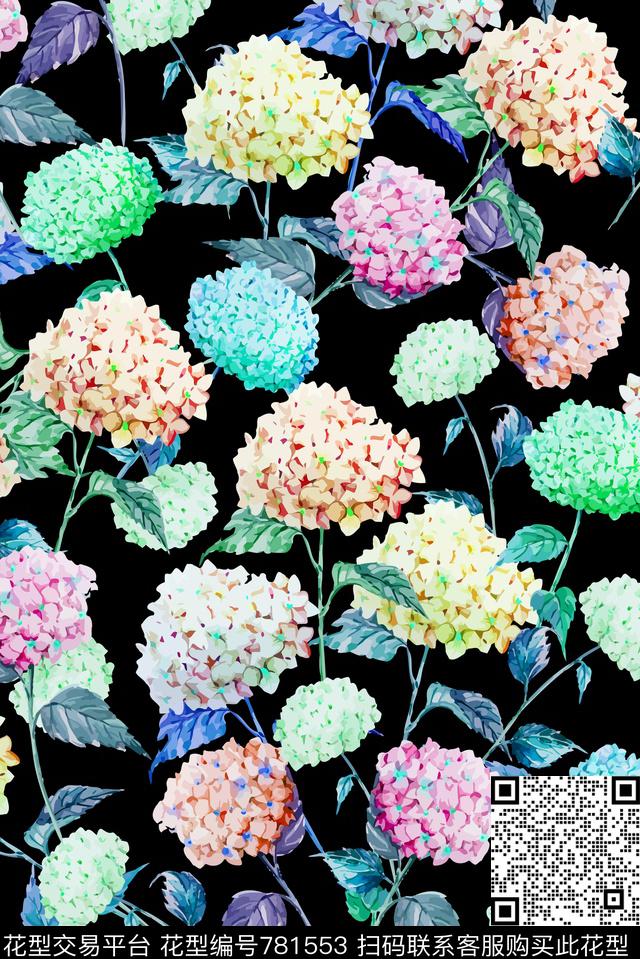 花卉满版绣球花数码印花华亿平台下载（图片编号: 781553） - 瓦栏（Walan）