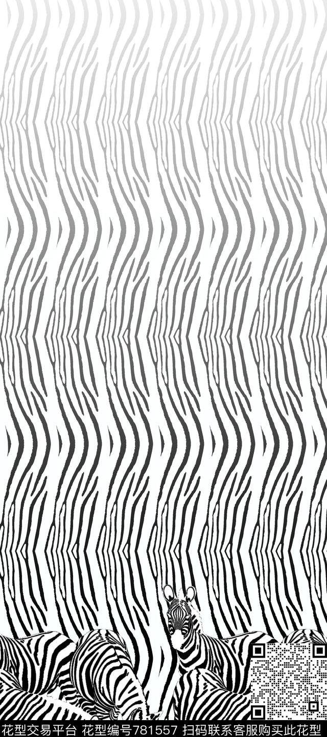 黑白定位动物纹传统印花华亿平台下载（图片编号: 781557） - 瓦栏（Walan）