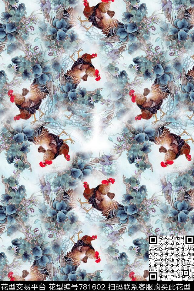 风景鸡花木数码印花华亿平台下载（图片编号: 781602） - 瓦栏（Walan）