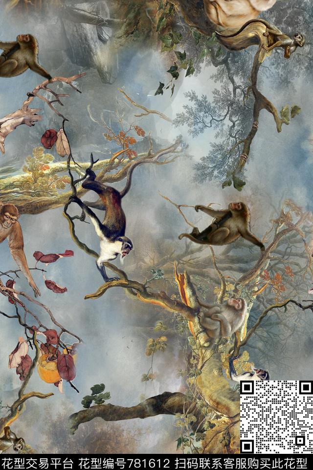 流行时尚趣味植物数码印花华亿平台下载（图片编号: 781612） - 瓦栏（Walan）