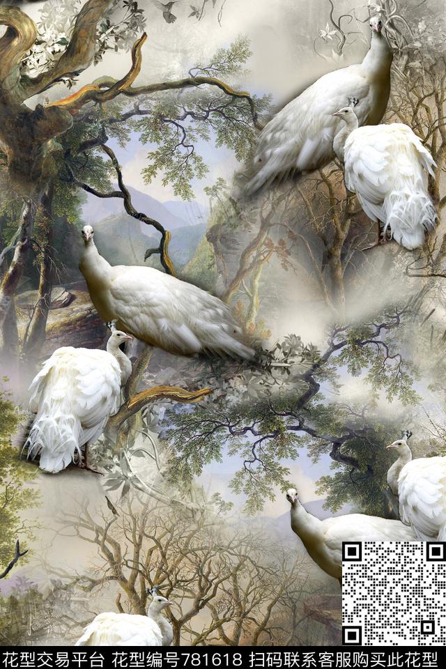 风景数码花鸟数码印花华亿平台下载（图片编号: 781618） - 瓦栏（Walan）