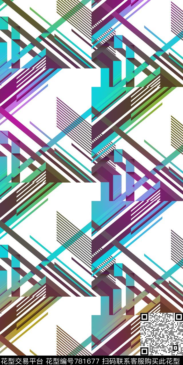 色块几何条纹数码印花华亿平台下载（图片编号: 781677） - 瓦栏（Walan）