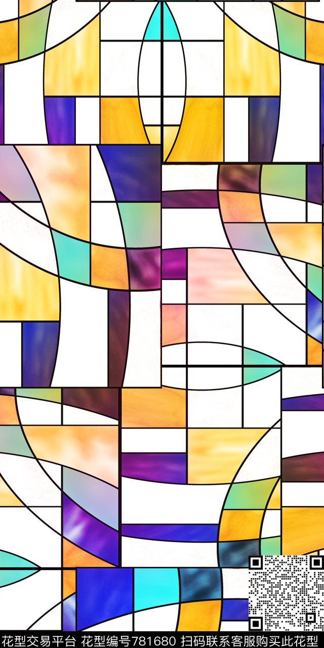 色块几何条纹数码印花华亿平台下载（图片编号: 781680） - 瓦栏（Walan）