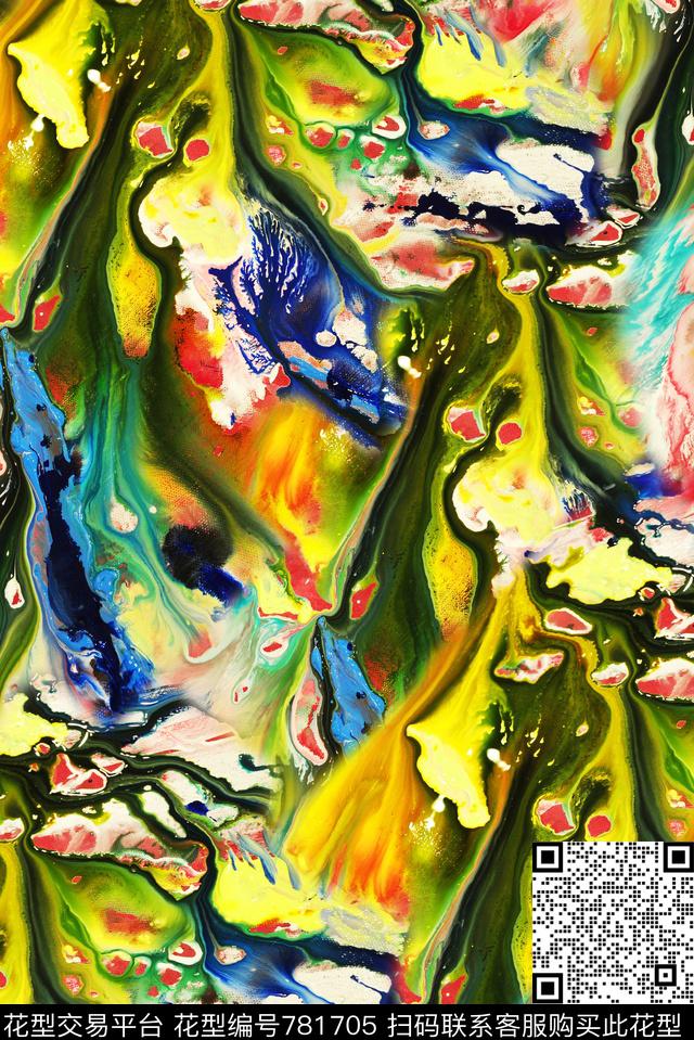 抽象树木流水数码印花华亿平台下载（图片编号: 781705） - 瓦栏（Walan）