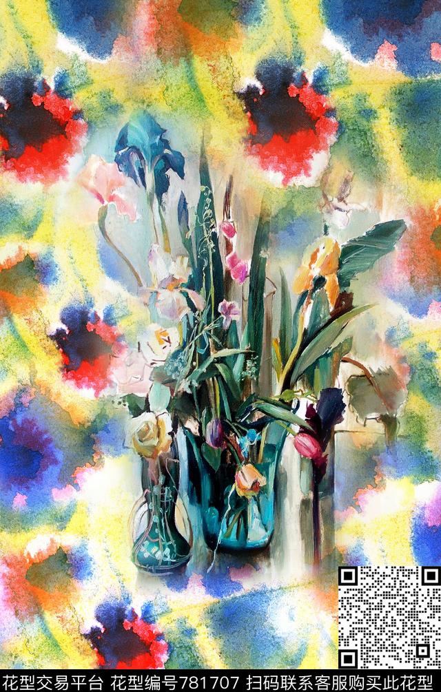 定位抽象花卉数码印花华亿平台下载（图片编号: 781707） - 瓦栏（Walan）